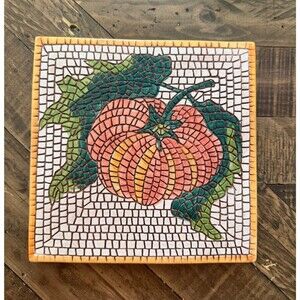 Pier 1 Pumpkin Gourd Tile Mosaic Trivet Made in Italy 8 x 8 Inches